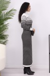 Balıkçı Yaka Çizgili Triko Elbise Ekru 6143 Balıkçı Yaka Çizgili Triko Elbise Ekru 6143