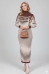  Balıkçı Yaka Çizgili Triko Elbise Kahverengi 6143