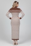  Balıkçı Yaka Çizgili Triko Elbise Kahverengi 6143
