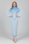  Balıkçı Yaka Çizgili Triko Elbise Mavi 6143