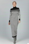 Balıkçı Yaka Çizgili Triko Elbise Siyah 6143 Balıkçı Yaka Çizgili Triko Elbise Siyah 6143
