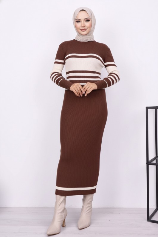 Balıkçı Yaka Triko Elbise Kahverengi 6146 Balıkçı Yaka Triko Elbise Kahverengi 6146