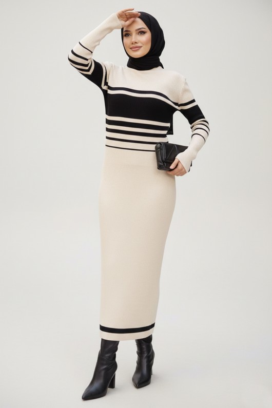 Balıkçı Yaka Triko Elbise Taş Rengi 6146 Balıkçı Yaka Triko Elbise Taş Rengi 6146