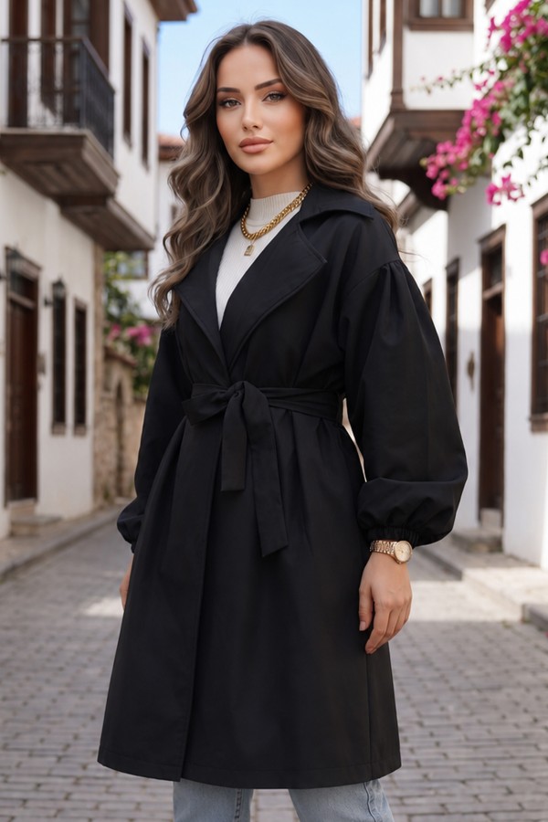   Kuşaklı Trençkot Siyah 61533