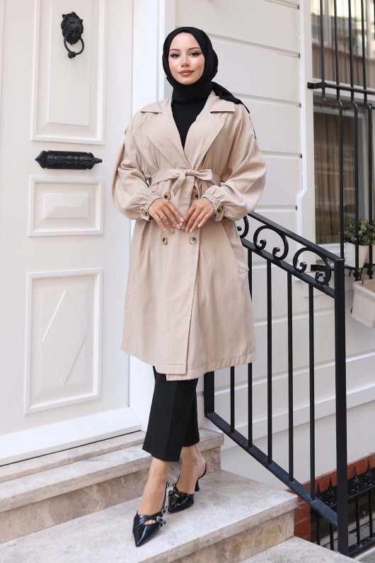 Çizgili Trençkot Bej 61673  Çizgili Trençkot Bej 61673
