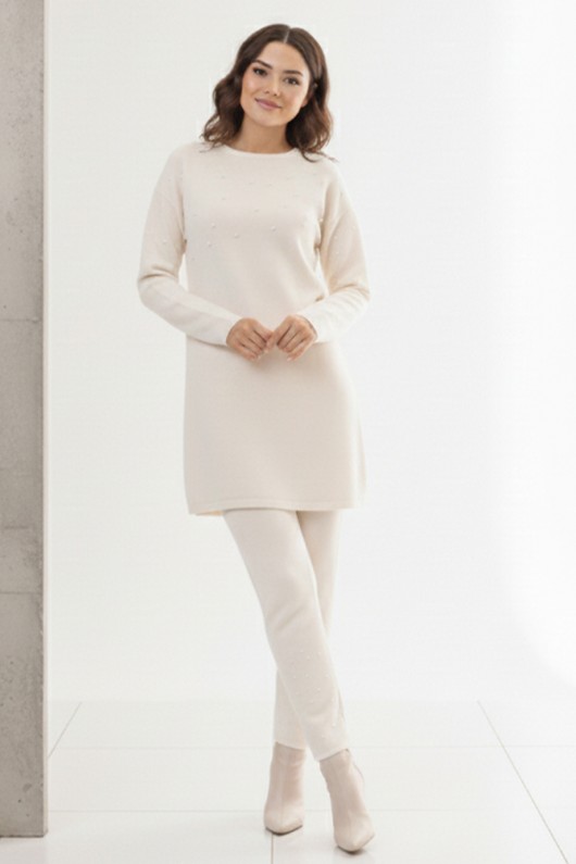  Taş Detaylı Triko Takım Ekru 6205