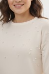  Taş Detaylı Triko Takım Ekru 6205