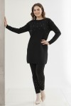  Taş Detaylı Triko Takım Siyah 6205