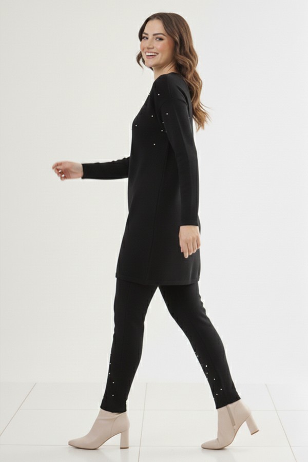  Taş Detaylı Triko Takım Siyah 6205