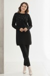  Taş Detaylı Triko Takım Siyah 6205