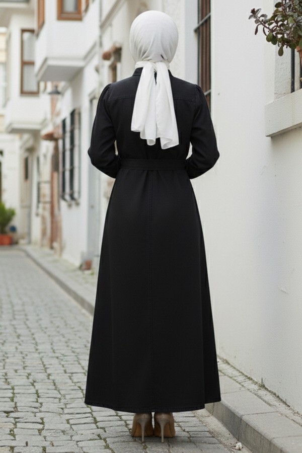 Cepleri Boncuk Detaylı Kot Elbise Siyah 6804 Cepleri Boncuk Detaylı Kot Elbise Siyah 6804