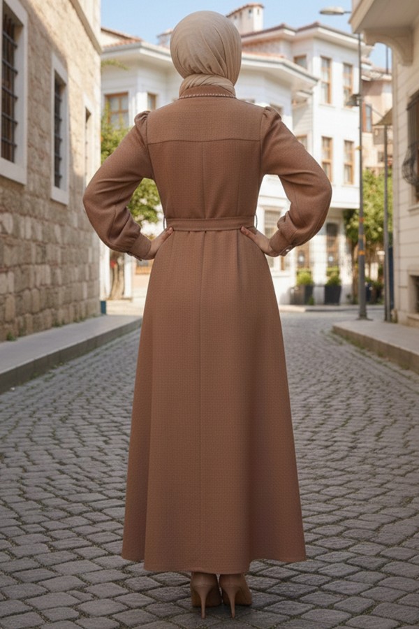 Boncuk Detaylı Elbise Kahverengi 6809 Boncuk Detaylı Elbise Kahverengi 6809