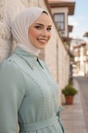  Boncuk Detaylı Elbise Mint Yeşili 6809