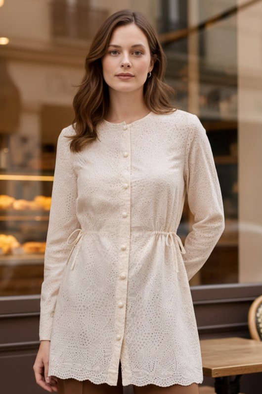 Yandan Bağlamalı Fisto Gömlek A7015 Krem