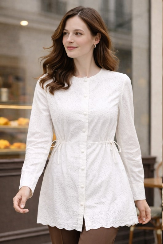 Yandan Bağlamalı Fisto Gömlek A7015 Beyaz