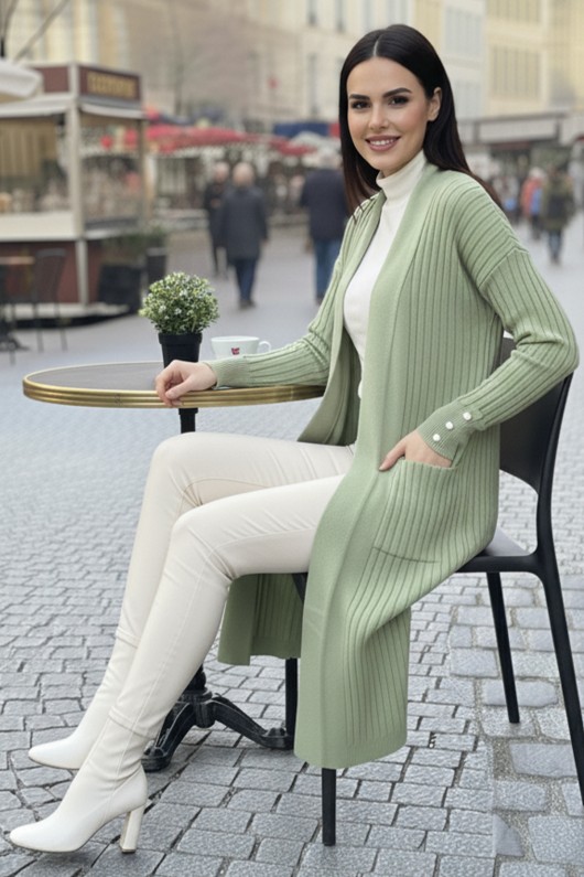 Kolu Düğmeli Fitilli Triko Hırka R7146 Çağla