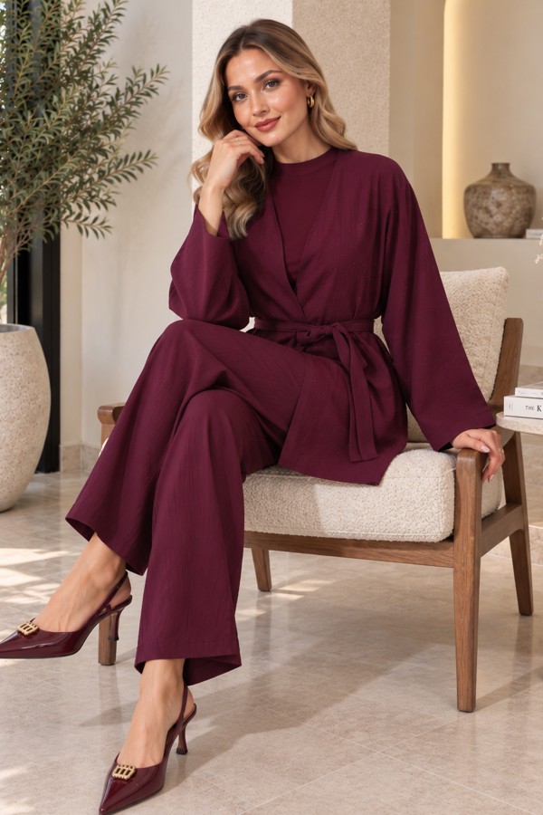 Taşlı İkili Takım N7157 Bordo Taşlı İkili Takım N7157 Bordo