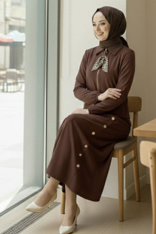 Fularlı Tesettür İkili Takım N7173 Kahverengi