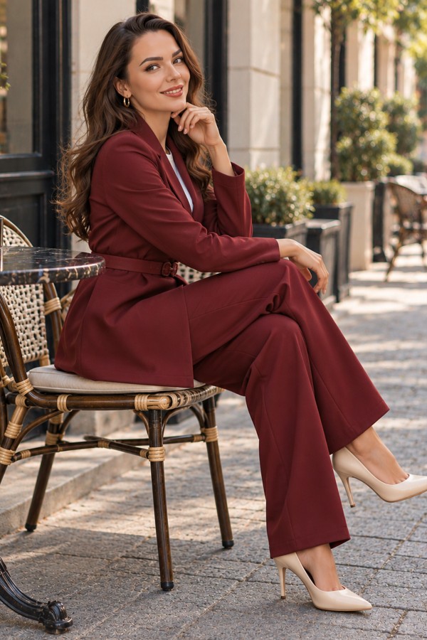 Kemerli Tesettür İkili Takım N7174 Bordo