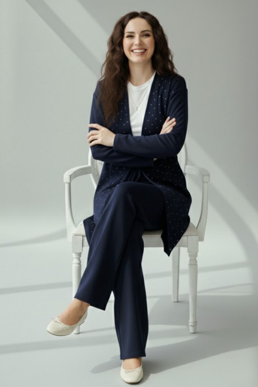 Taşlı Tesettür İkili Takım N7176 Lacivert