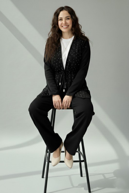 Taşlı Tesettür İkili Takım N7176 Siyah