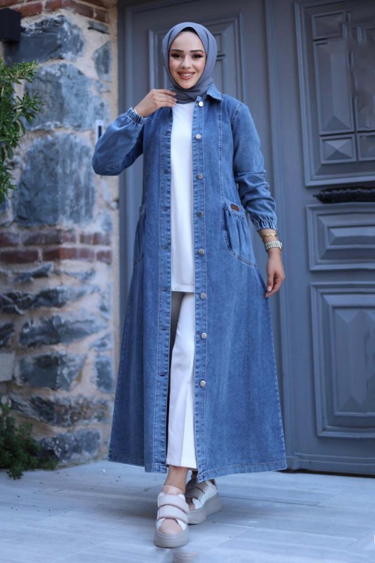 Önü Düğmeli Kot Kap Mavi 7929  Önü Düğmeli Kot Kap Mavi 7929