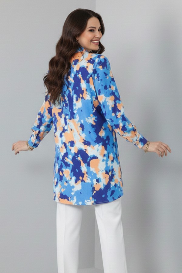 Desenli Tesettür Gömlek Saks Mavisi 8890 Desenli Tesettür Gömlek Saks Mavisi 8890