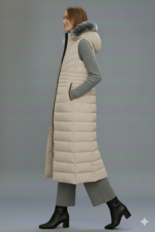 Uzun Şişme Yelek K9184 Bej Uzun Şişme Yelek K9184 Bej