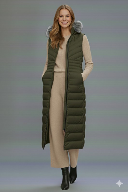 Uzun Şişme Yelek K9184 Haki Uzun Şişme Yelek K9184 Haki