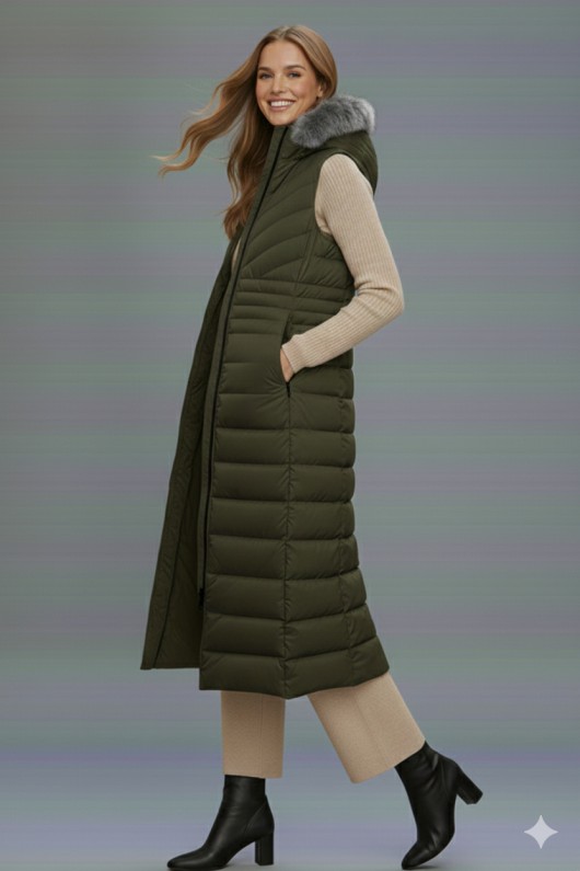 Uzun Şişme Yelek K9184 Haki