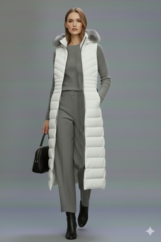 Uzun Şişme Yelek K9184 Beyaz Uzun Şişme Yelek K9184 Beyaz