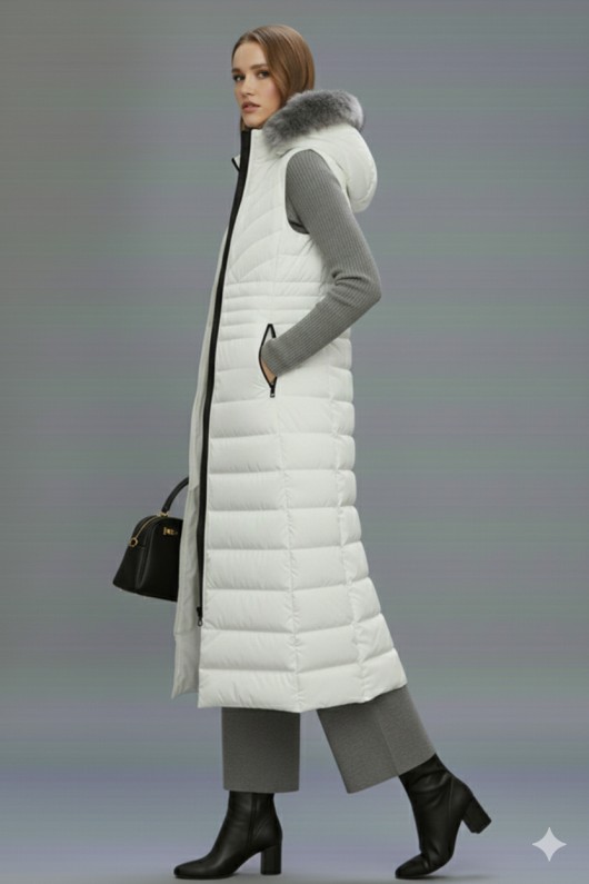 Uzun Şişme Yelek K9184 Beyaz