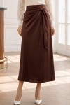 Fularlı Saten Etek A60687 Kahverengi