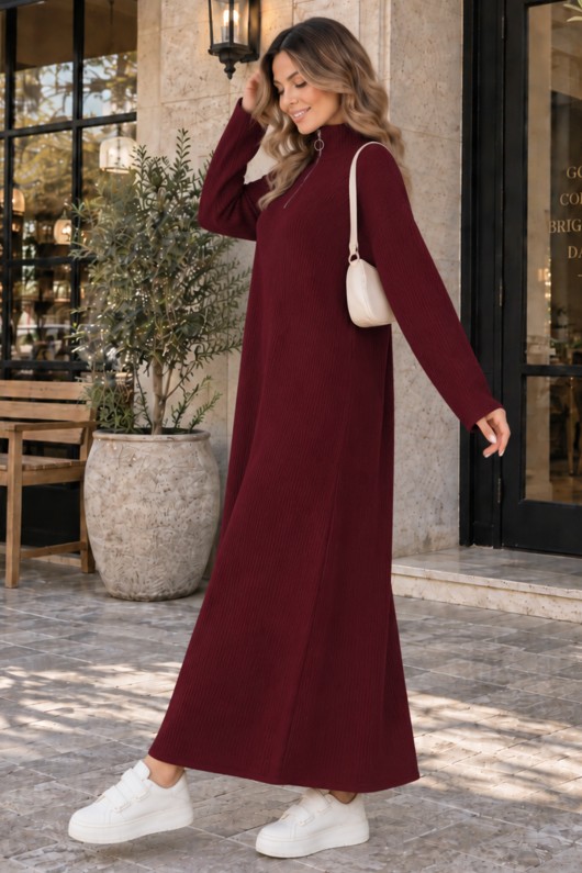 Fitilli Triko Elbise K3005 Bordo