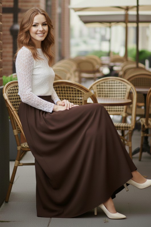 Beli Lastikli Double Etek M213 Kahverengi Beli Lastikli Double Etek M213 Kahverengi