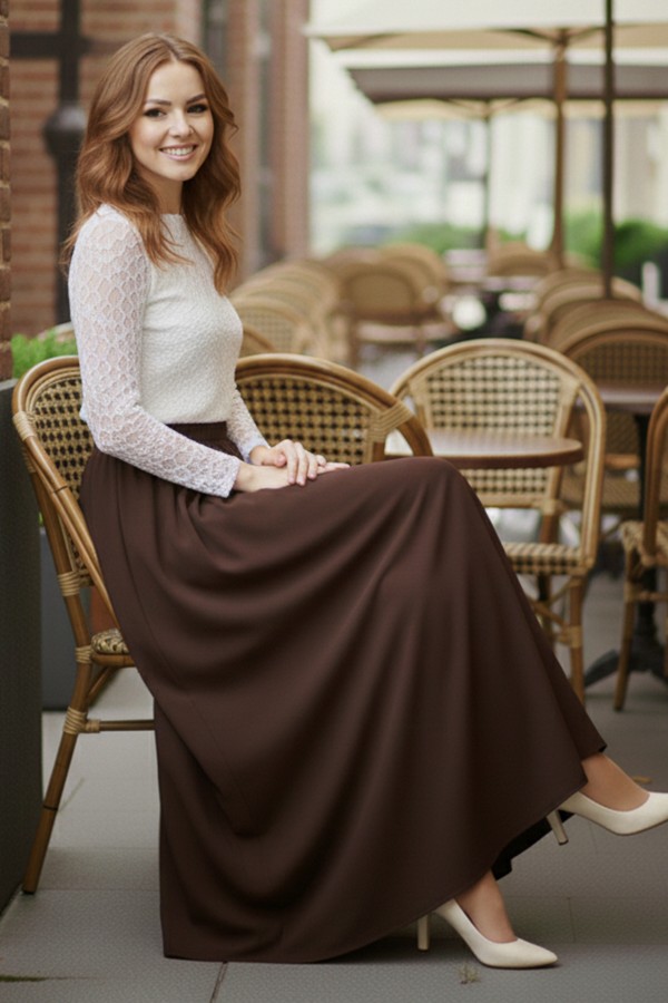 Beli Lastikli Double Etek M213 Kahverengi Beli Lastikli Double Etek M213 Kahverengi