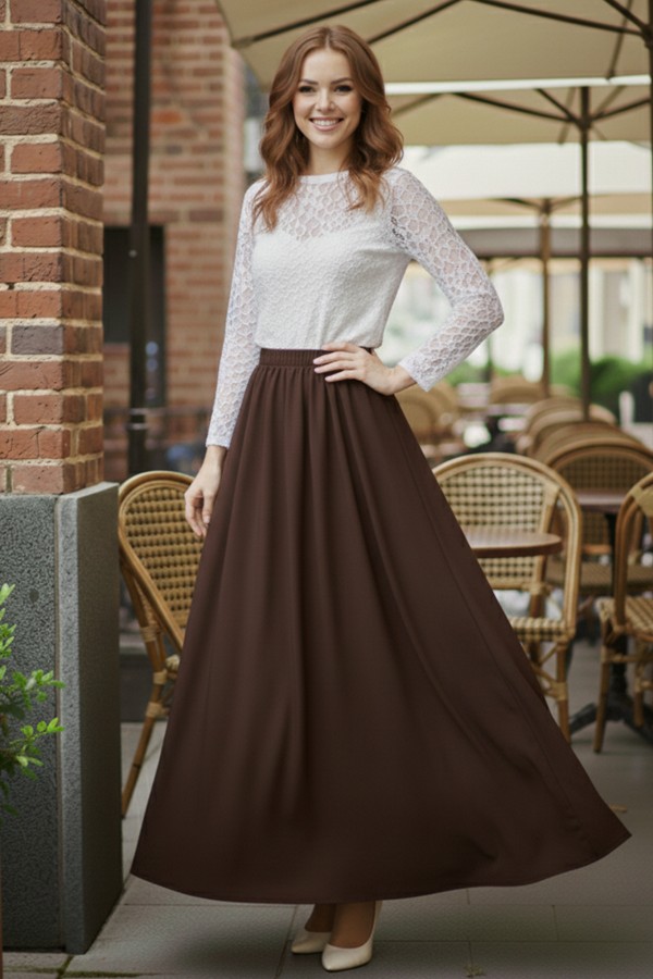 Beli Lastikli Double Etek M213 Kahverengi Beli Lastikli Double Etek M213 Kahverengi