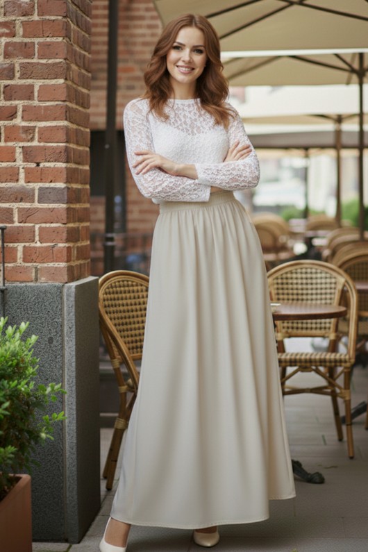 Beli Lastikli Double Etek M213 Taş Rengi Beli Lastikli Double Etek M213 Taş Rengi