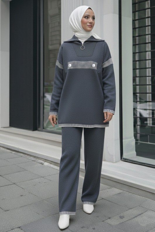 Yakası Fermuarlı Triko Takım S1105 Antrasit Yakası Fermuarlı Triko Takım S1105 Antrasit