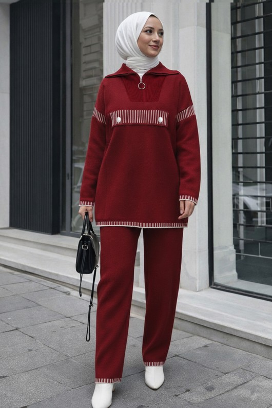Yakası Fermuarlı Triko Takım S1105 Bordo Yakası Fermuarlı Triko Takım S1105 Bordo