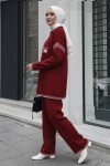 Yakası Fermuarlı Triko Takım S1105 Bordo