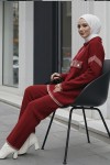 Yakası Fermuarlı Triko Takım S1105 Bordo