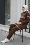 Yakası Fermuarlı Triko Takım S1105 Kahverengi