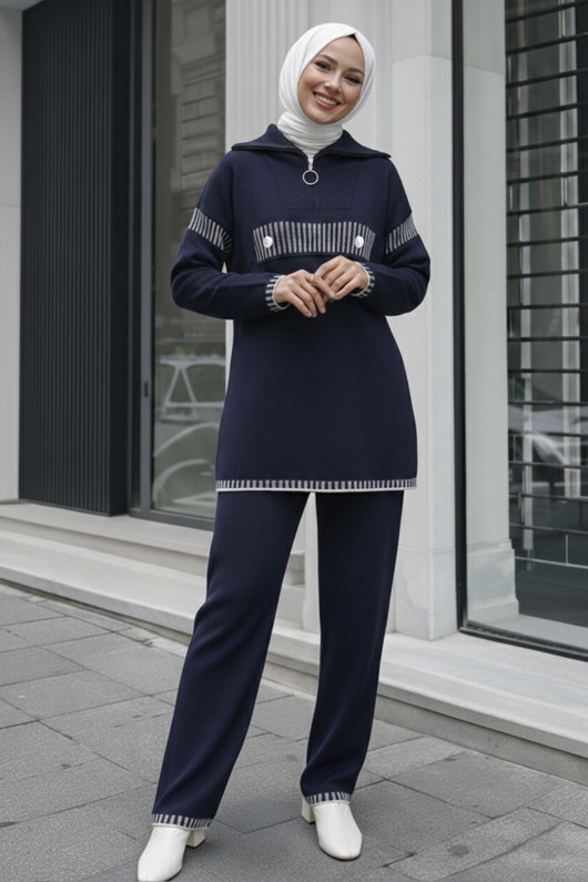 Yakası Fermuarlı Triko Takım S1105 Lacivert Yakası Fermuarlı Triko Takım S1105 Lacivert