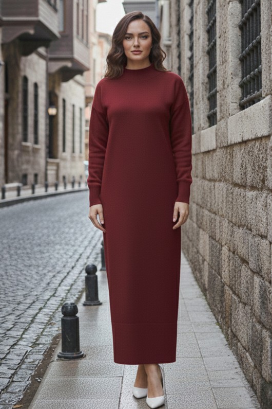 Yırtmaç Detaylı Triko Elbise S510 Bordo Yırtmaç Detaylı Triko Elbise S510 Bordo