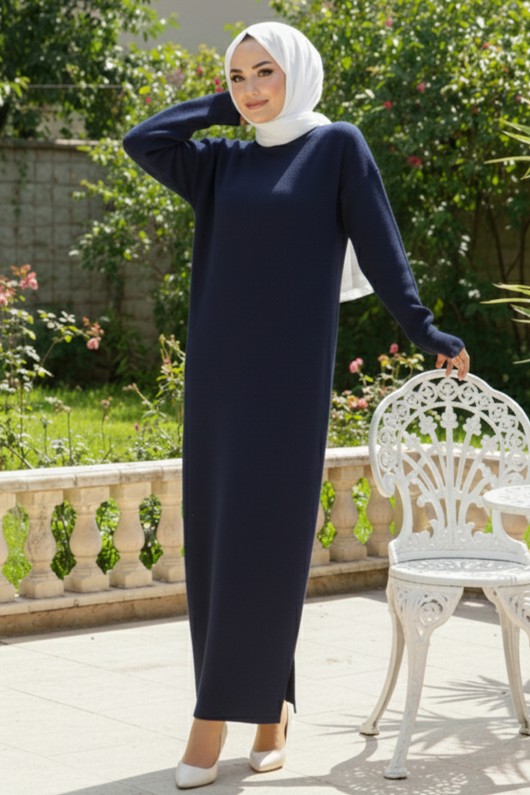 Yırtmaç Detaylı Triko Elbise S510 Lacivert Yırtmaç Detaylı Triko Elbise S510 Lacivert