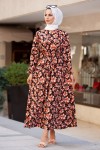 5003 Çiçekli Yazlık Tesettür Elbise Yavruağzı-pudra