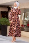 5003 Çiçekli Yazlık Tesettür Elbise Yavruağzı-pudra