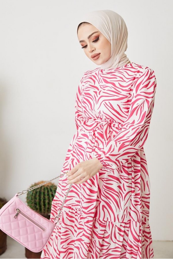 Zebra Desen Elbise Fuşya 401