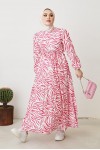  Zebra Desen Elbise Fuşya 401